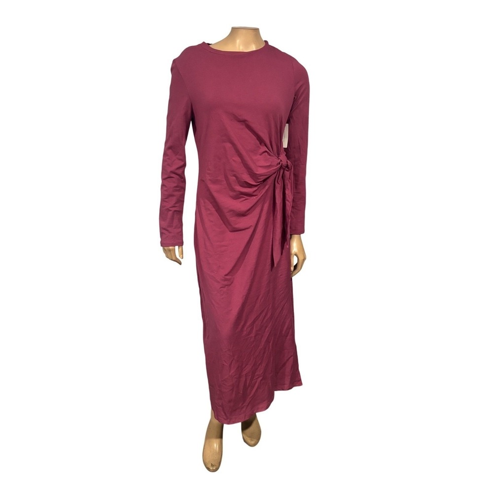 Daily Practice Anthropologie Long Sleeve Side Tie Midi Dress Mulberry M